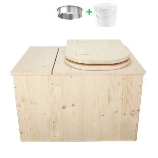 Toilette sèche avec bac à copeaux de bois complet avec bavette inox et seau 20 litres