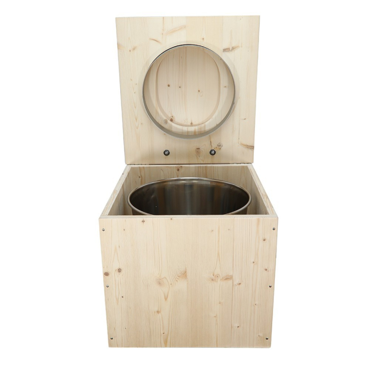 Toilette sèche en bois brut avec seau inox