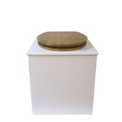 toilette sèche rehaussée en bois blanc complète avec seau inox 22 litres et bavette inox Ø30 cm - abattant bambou