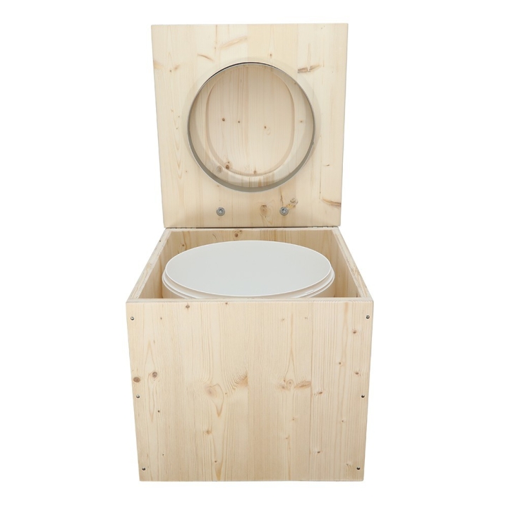  Toilette sèche en bois brut avec seau plastique 22L