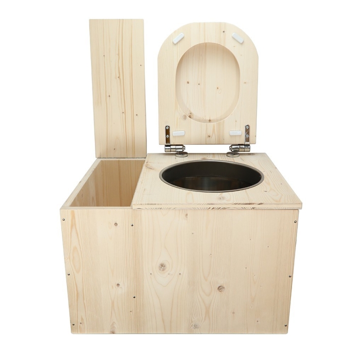  Toilette sèche avec bac à copeaux de bois intégré avec bavette inox et seau inox
