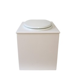toilette sèche rehaussée en bois blanc complète avec seau inox 22 litres et bavette inox Ø30 cm - abattant blanc