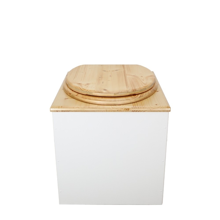  Toilette sèche en bois huilé/blanc complète avec seau 20L plastique et bavette inox