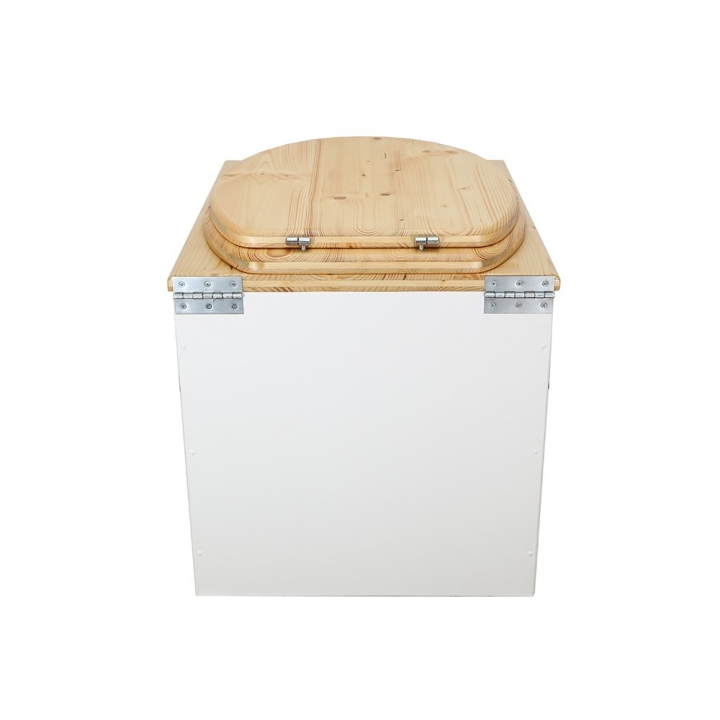  Toilette sèche en bois huilé/blanc complète avec seau 20L plastique et bavette inox