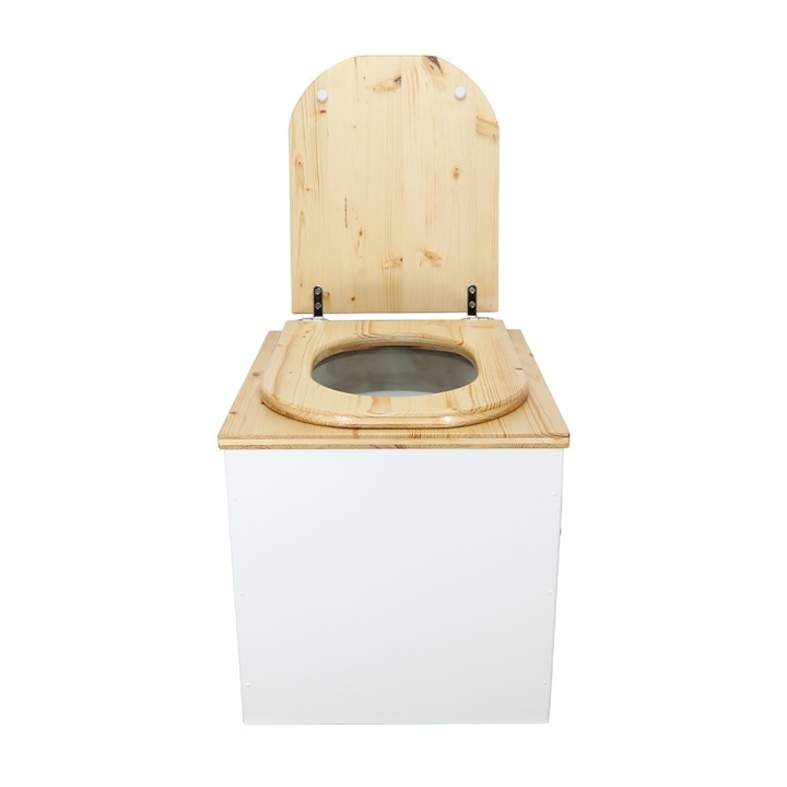  Toilette sèche en bois huilé/blanc complète avec seau 20L plastique et bavette inox