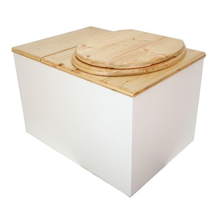  Toilette sèche avec bac intégré en bois huilé/blanc complète avec seau 20L plastique et bavette inox