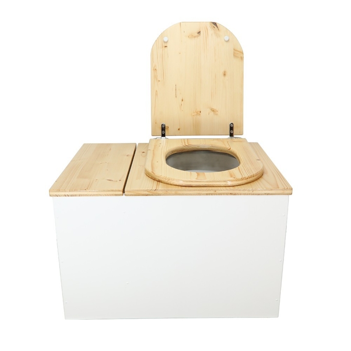  Toilette sèche avec bac intégré en bois huilé/blanc avec seau 20L plastique