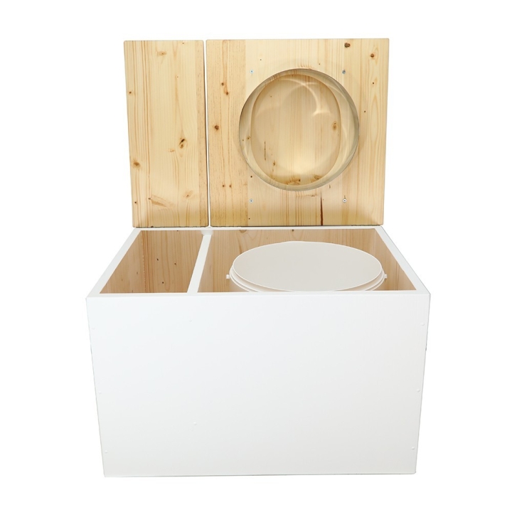  Toilette sèche avec bac intégré en bois huilé/blanc avec seau 20L plastique