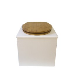 toilette sèche bois blanc complète avec seau inox 22 litres et bavette inox Ø30 cm - abattant bambou