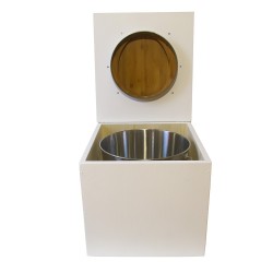 toilette sèche bois blanc complète avec seau inox 22 litres et bavette inox Ø30 cm - abattant bambou