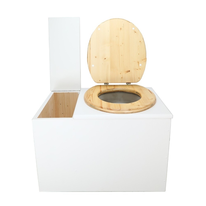  Toilette sèche avec bac intégré en bois blanc complète avec seau 20L plastique