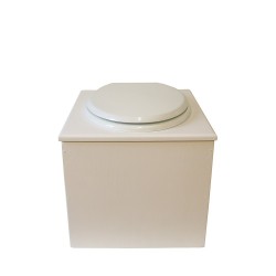 toilette sèche bois blanc complète avec seau inox 22 litres et bavette inox Ø30 cm - abattant blanc