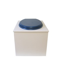 toilette sèche bois blanc complète avec seau inox 22 litres et bavette inox Ø30 cm - abattant bleu nuit