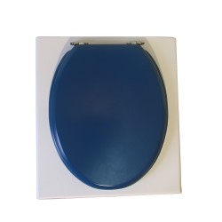 toilette sèche bois blanc complète avec seau inox 22 litres et bavette inox Ø30 cm - abattant bleu nuit