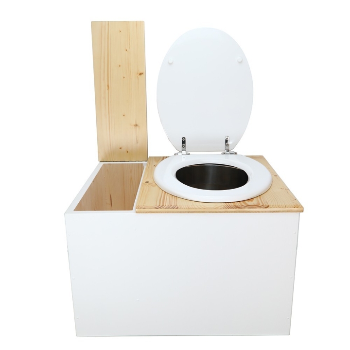 abattant blanc. Livré avec bavette inox et seau inox 22 litres