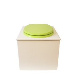 toilette sèche bois blanc complète avec seau inox 22 litres et bavette inox Ø30 cm - abattant vert