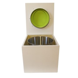 toilette sèche bois blanc complète avec seau inox 22 litres et bavette inox Ø30 cm - abattant vert