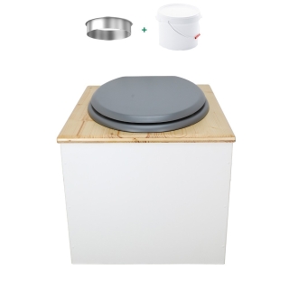 Toilette sèche de couleur blanc/huilé avec seau plastique 22L