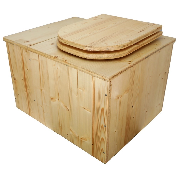  Toilette sèche avec bac à copeaux de bois intégré en bois huilé avec bavette inox et seau inox