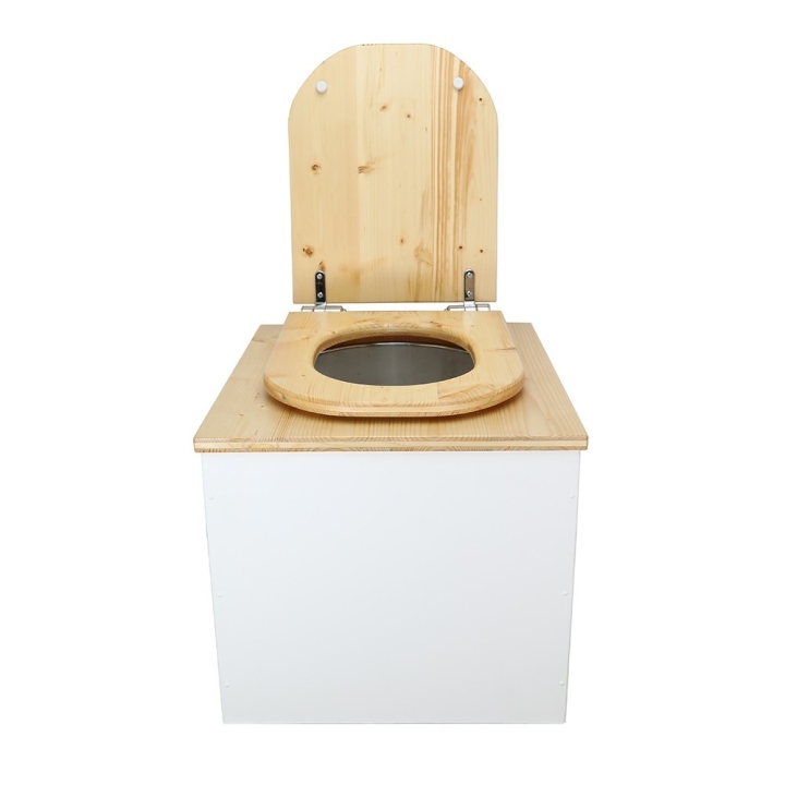  Toilette sèche en bois blanc/huilé avec seau plastique 22L