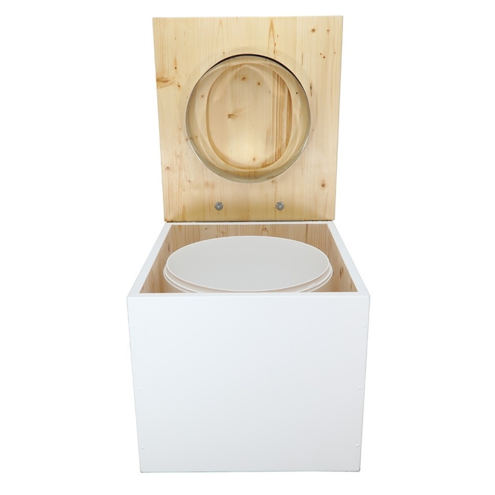  Toilette sèche en bois blanc/huilé avec seau plastique 22L