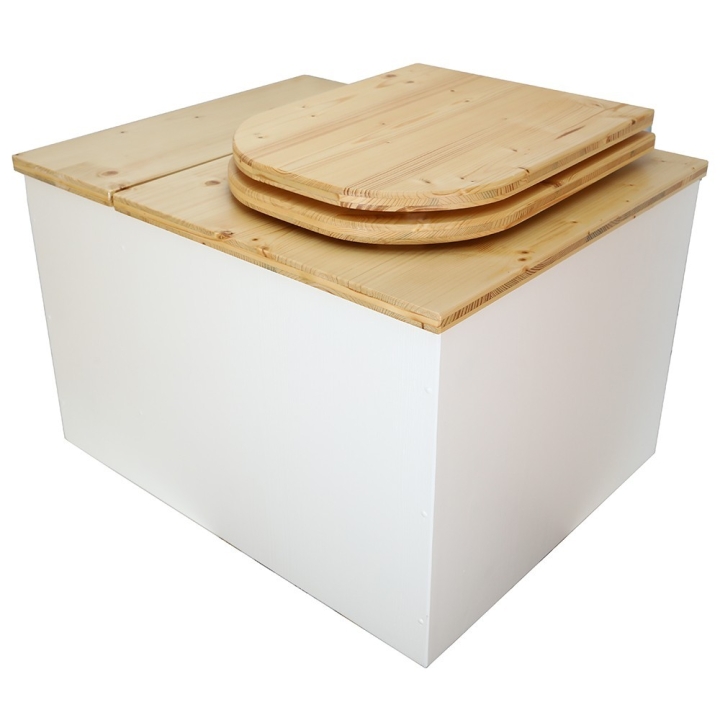  Toilette sèche avec bac à copeaux de bois intégré en bois blanc/huilé avec bavette inox et seau 22L