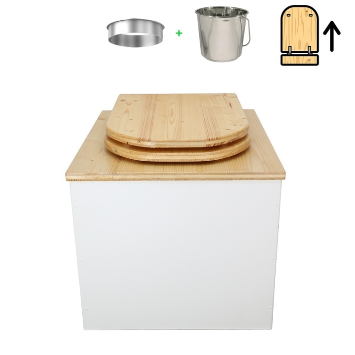 Toilette sèche en bois blanc/huilé avec seau inox