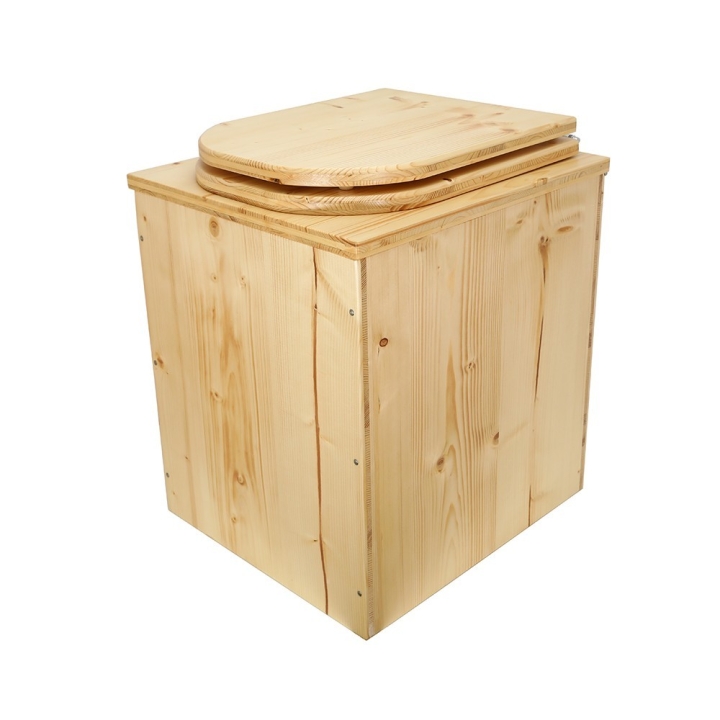  Toilette sèche rehaussée en bois huilé complète avec seau 20 litres et bavette inox