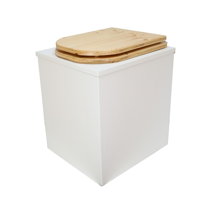  Toilette sèche rehaussée en bois blanc complète avec seau 20 litres et bavette inox