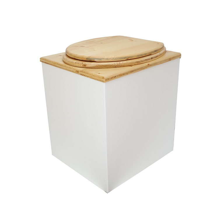  Toilette sèche rehaussée en bois blanc/huilé complète avec seau 20 litres et bavette inox