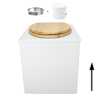 Toilette sèche en bois blanche avec seau plastique 22L