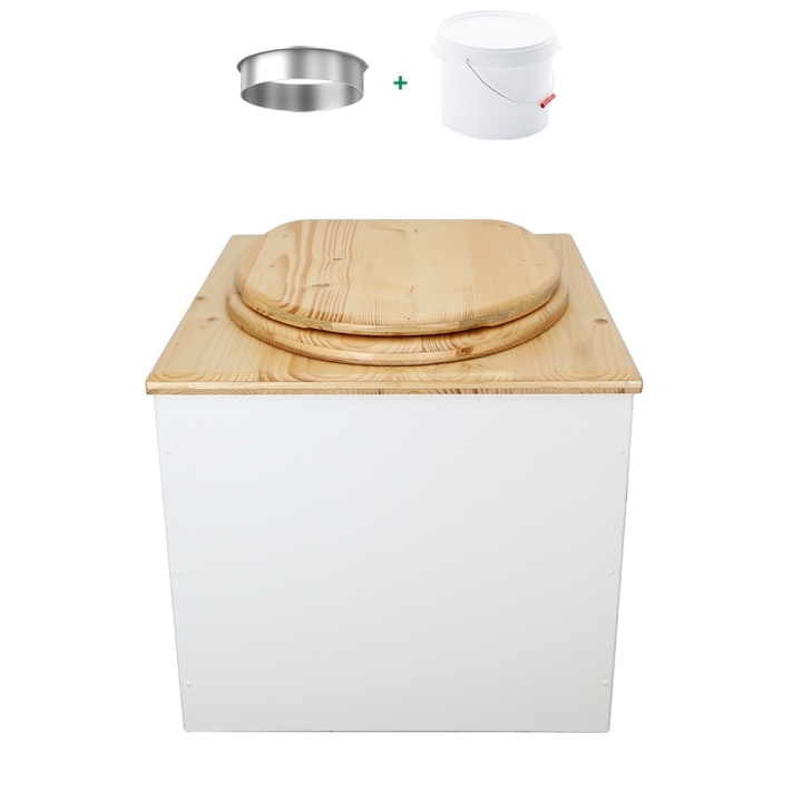 Toilette sèche de couleur blanc/huilé complète avec seau plastique 22L