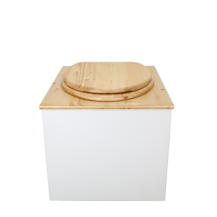  Toilette sèche en bois blanc/huilé complète avec seau inox 22 litres et bavette inox - abattant bois huilé