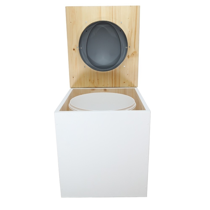  Toilette sèche en bois blanc/huilé avec seau plastique 22L