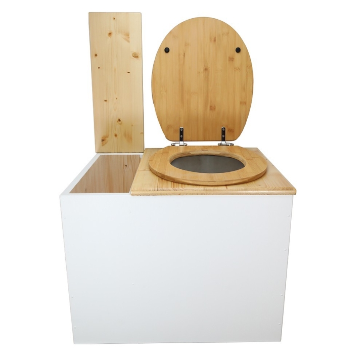  Toilette sèche en bois blanc/huilé avec bac intégré