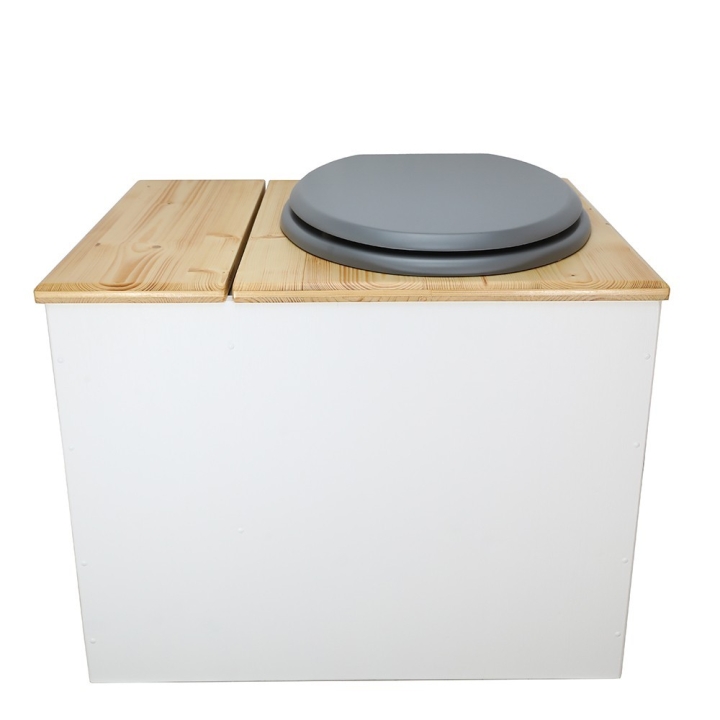  avec bavette inox et seau 22 L. abattant gris. modèle rehaussé PMR