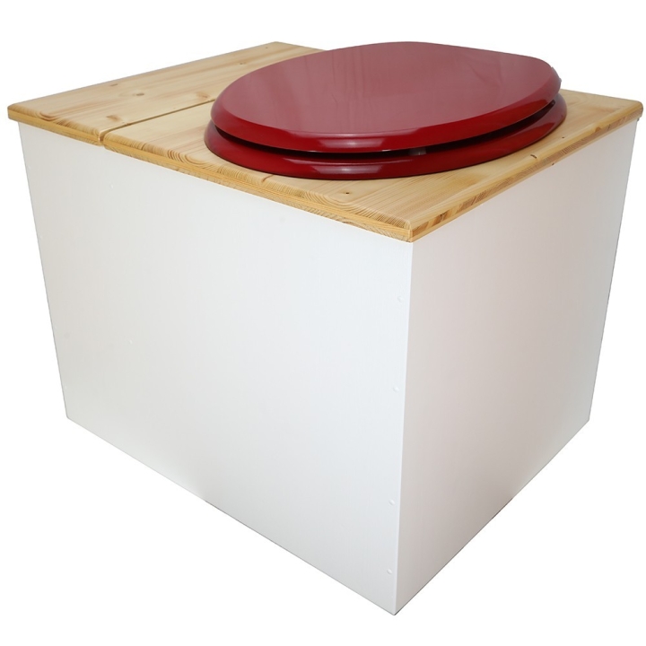  avec bavette inox et seau 22 L. abattant rouge. modèle rehaussé PMR
