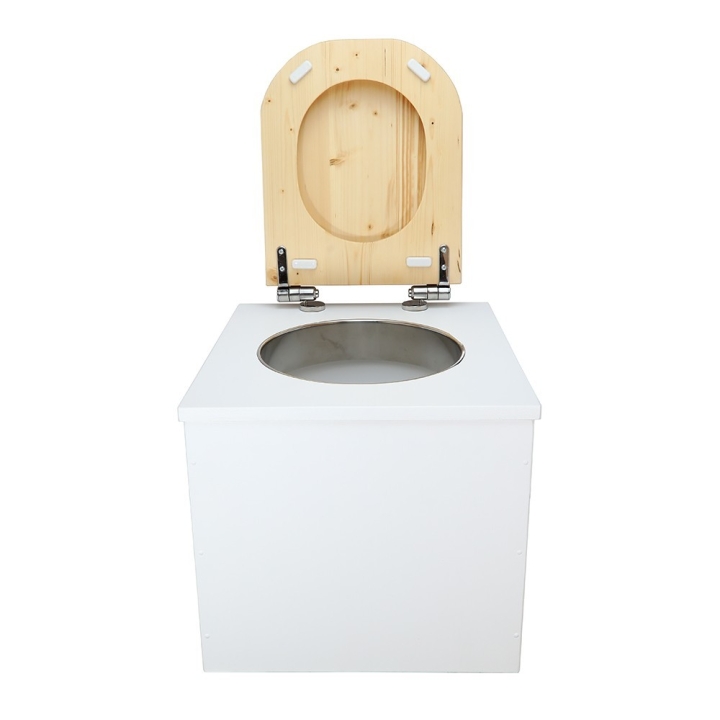  Toilette sèche en bois blanc avec seau plastique 22L