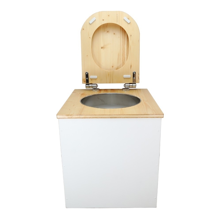  Toilette sèche en bois blanc/huilé avec seau plastique 22L