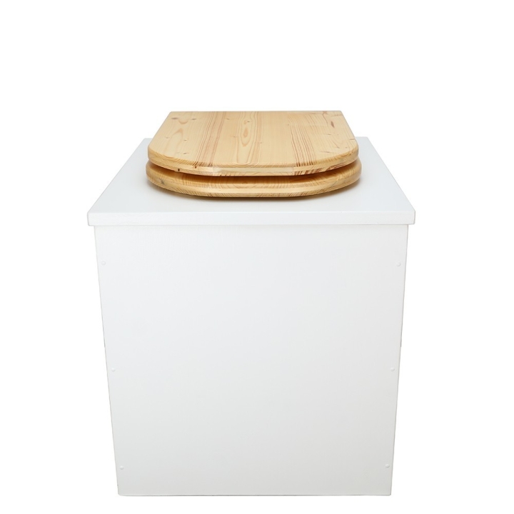  Toilette sèche rehaussée en bois blanc complète avec seau inox et bavette inox - abattant bois huilé déclipsable