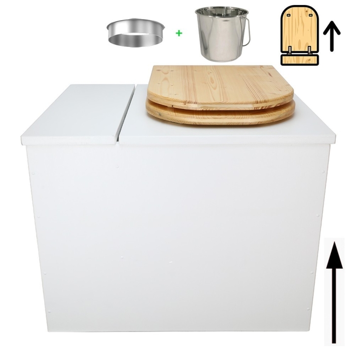 Toilette sèche rehaussée en bois blanc avec bac intégré