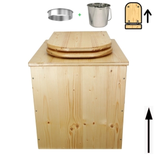Toilette sèche rehaussée en bois huilée complète avec seau inox