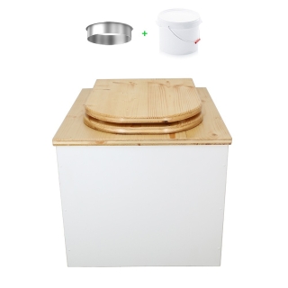 Toilette sèche en bois blanc/huilé complète avec seau plastique 22L