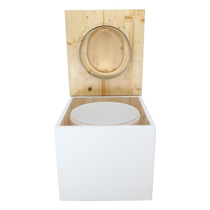 Toilette sèche en bois blanc/huilé complète avec seau plastique 22L
