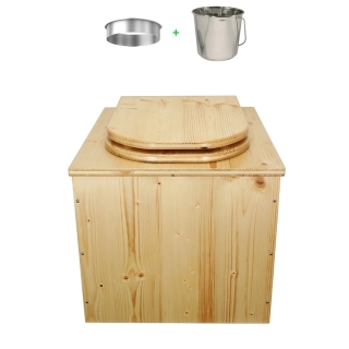 Toilette sèche en bois huilée avec seau inox et bavette inox