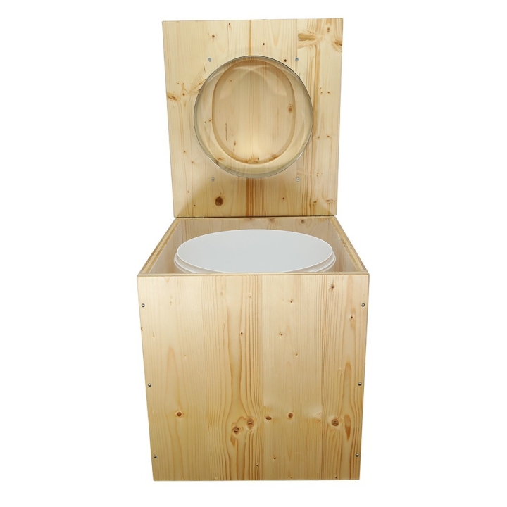  Toilette sèche rehaussée en bois huilé avec bavette inox