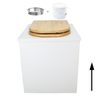 Toilette sèche en bois blanc avec seau plastique 22L