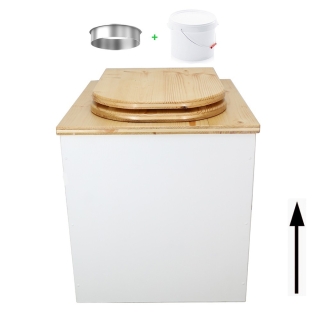 Toilette sèche rehaussée en bois blanc/huilé avec seau plastique 22L