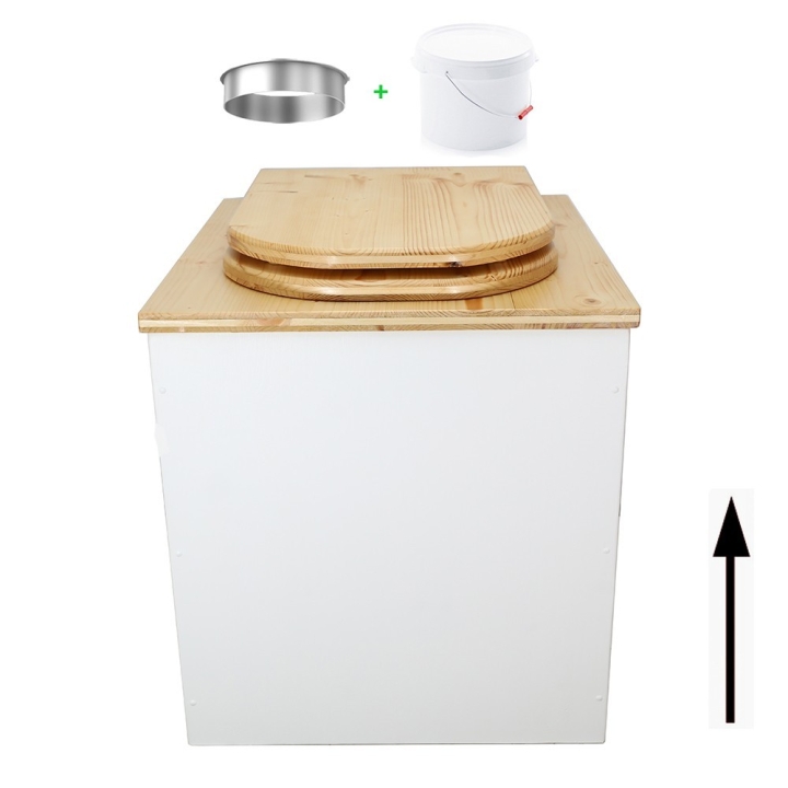Toilette sèche rehaussée en bois blanc/huilé avec seau plastique 22L