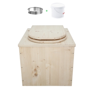 Toilette sèche en bois brut complète avec seau plastique 22L 